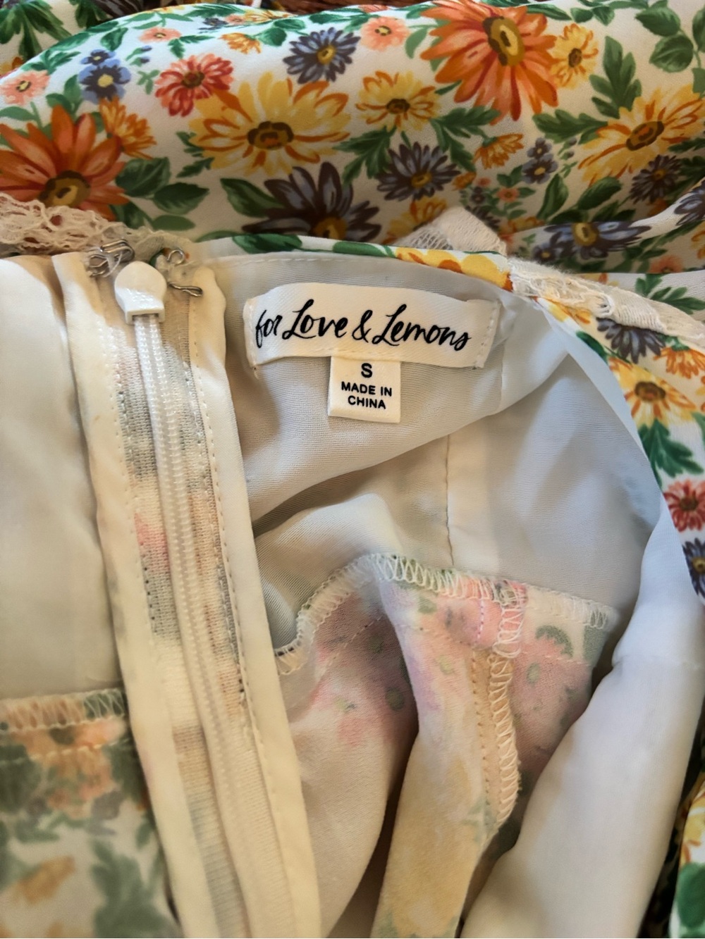 For Love And Lemons White Floral Mini Dress with Yellow & Pink Accents - Picture 7 of 9